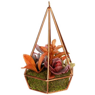  Northlight 9" Succulent Artificial Arrangement In Copper Wire Terrarium - Green/Brown