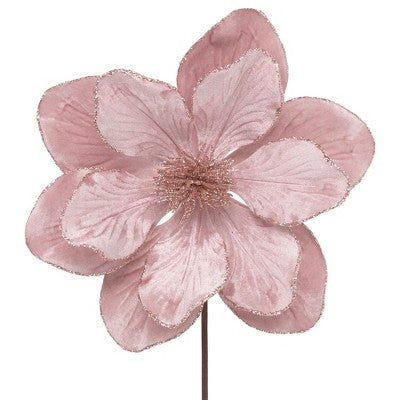  Northlight 23" Glittered Pink Magnolia Christmas Stem Spray