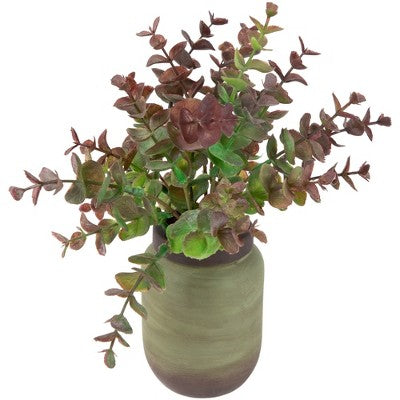  Northlight Real Touch™ Two-Toned Spring Eucalyptus Leaves Artificial Plant In Ceramic Pot 10"