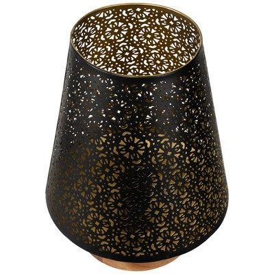  Northlight Floral Laser-Cut Table Iron Lamp With Wooden Base - 10.75" - Black