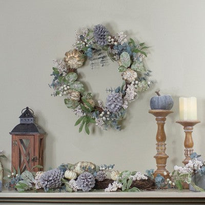  Northlight Neutral Colored Pumpkin And Pine Cones Fall Harvest Wreath - 18-Inch, Unlit