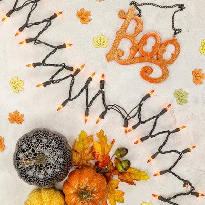  Northlight Mini Incandescent Halloween Lights - Orange - 10' Black Wire - 50ct