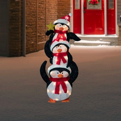  Northlight 41" Lighted Stacked Penguin Family Outdoor Christmas Decoration