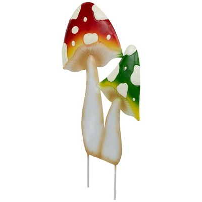  Northlight Double Mushrooms Outdoor Garden Stake - 16" - Red And Green