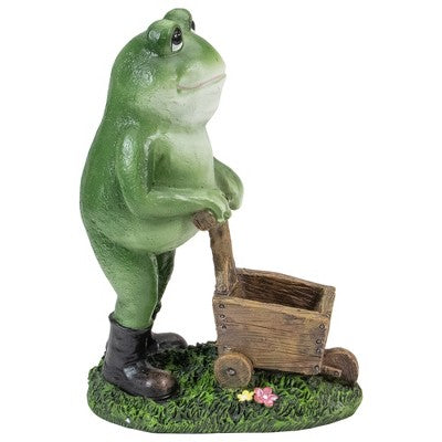  Northlight 11.5" Green Frog Pushing Wheelbarrow Outdoor Garden Statue