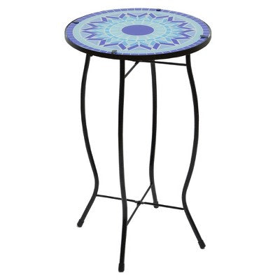  Northlight 19" Blue Sun Mosaic Glass Patio Side Table
