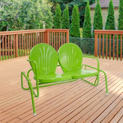  Northlight 48.25" Outdoor Retro Metal Tulip Double Glider Patio Chair, Lime Green