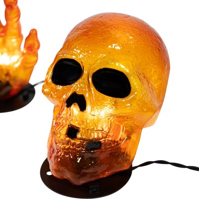  Northlight LED Lighted Skull And Hands Outdoor Halloween Decoration - 4' Black Wire - Orange