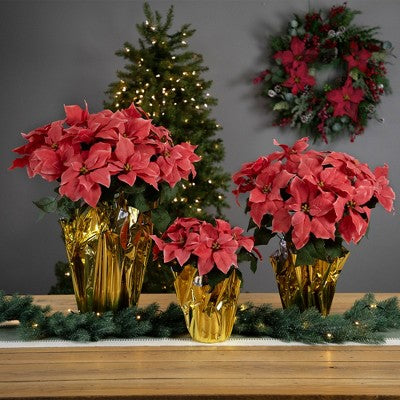  Northlight 28" Dark Pink Artificial Christmas Poinsettia With Gold Wrapped Base