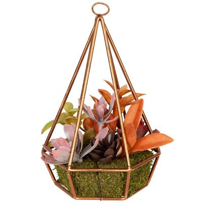  Northlight 9" Succulent Artificial Arrangement In Copper Wire Terrarium - Green/Brown