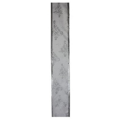 Northlight Silver Glittering Trees Christmas Wired Craft Ribbon 2.5" X 10 Yards