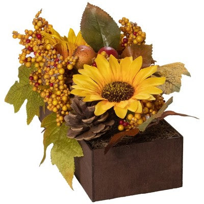  Northlight 10" Yellow And Brown Sunflowers And Leaves Fall Harvest Floral Arrangement