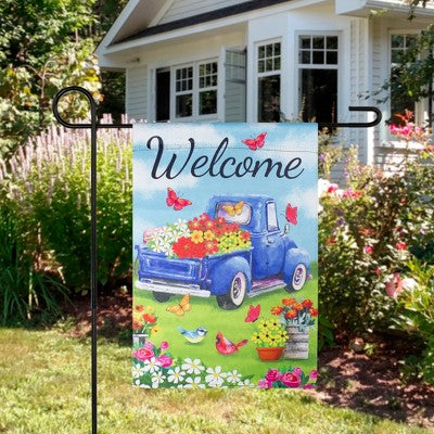  Northlight Welcome Blue Pickup Truck With Spring Flowers Outdoor Garden Flag 12.5" X 18"