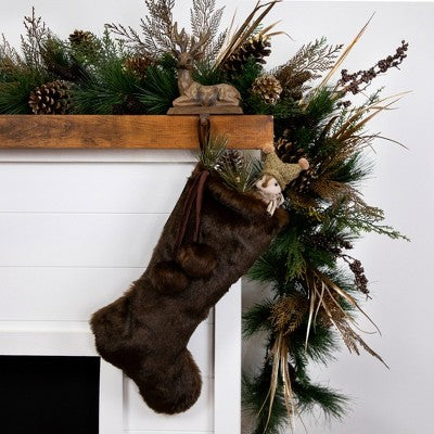  Northlight Mink Faux Fur Christmas Stocking With Pom Poms - 20.5" - Brown