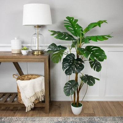  Northlight Real Touch™ Artificial Monstera Artificial Plant In A White Textured Pot - 4.25'