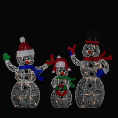  Northlight Lighted Glittering Mesh JOY Snowmen Outdoor Christmas Decoration - Warm White -Set 3