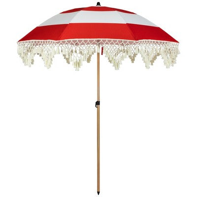 Northlight Striped Outdoor Macrame Boho Beach Market Umbrella With Tiltt- 6.5' - Red And White