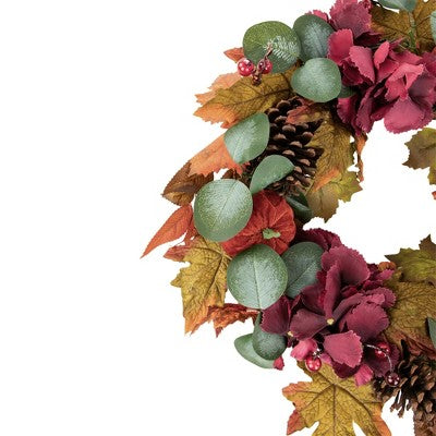  Northlight Orange And Burgundy Fall Harvest Artificial Floral And Pinecone Wreath, 22-Inch