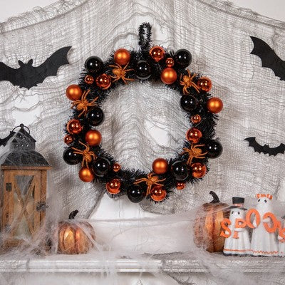  Northlight Orange Spiders And Ornaments Halloween Wreath, 18-Inch, Unlit
