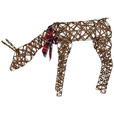  Northlight 35" LED Lighted Feeding Rattan Reindeer Outdoor Christmas Decoration