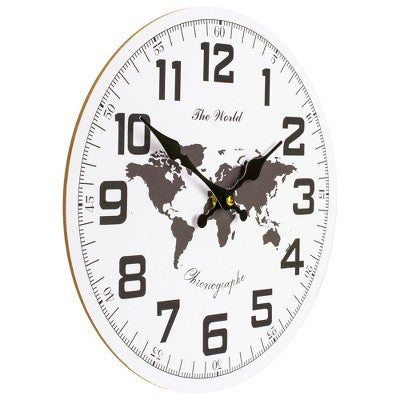  Northlight 12" White And Black Battery Operated Round Wall Clock With Continent Design