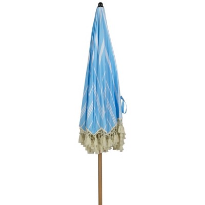  Northlight Striped Outdoor Macrame Boho Beach Market Umbrella With Tilt - 6.5' - Sky Blue And White