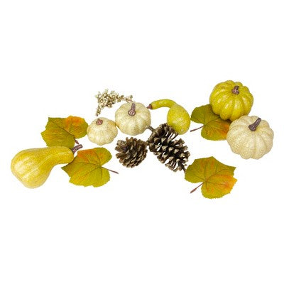  Northlight Set Of 12 Crackled And Glittered Fall Pumpkin, Gourd, Berry, Pine Cone Decoration Set
