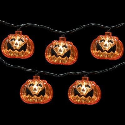  Northlight Jack O Lantern Halloween Lights - 7.5' Black Wire - 10ct