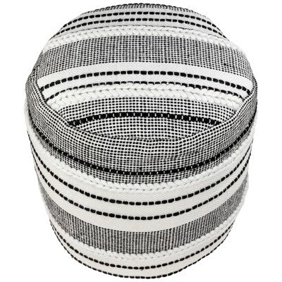  Northlight 18" White And Black Striped Outdoor Woven Pouf Ottoman