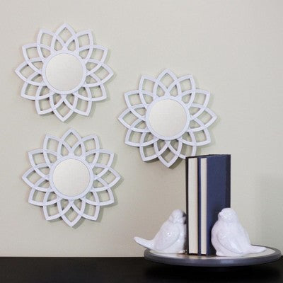  Northlight Set Of 3 Arched Floral Matte White Wall Mirrors 9.5"