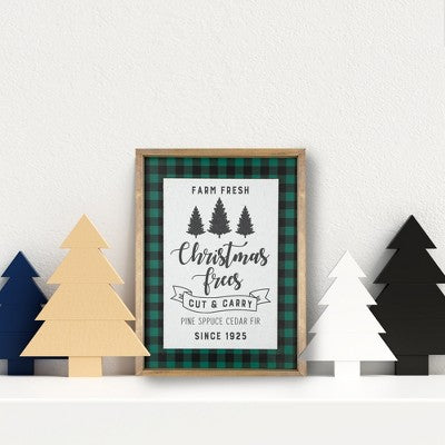  Northlight 16" Buffalo Plaid Wooden Framed "Farm Fresh Christmas Trees" Wall Decor