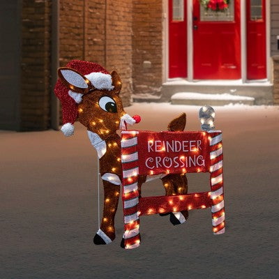  Northlight 36" LED Lighted Rudolph Reindeer Crossing Outdoor Christmas Sign Decoration
