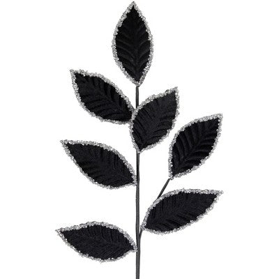  Northlight 26" Black And Silver Sequin Leaves Christmas Spray