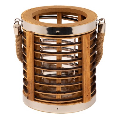  Northlight Rattan Glass Candle Lantern With Jute Handle - 7.5"