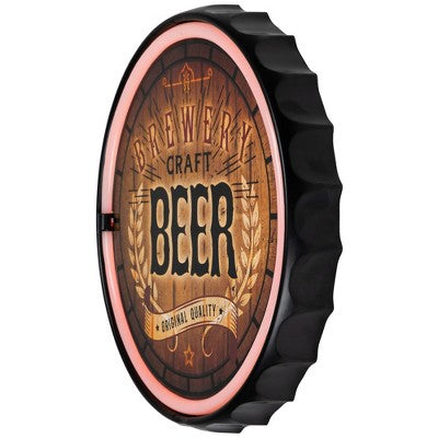  Northlight LED Craft Beer Bottle Cap Neon Lighted Wall Sign - 12.5" - Red