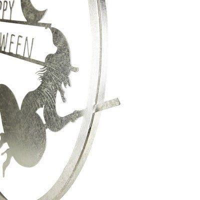  Northlight 17" Silver Flying Witch Happy Halloween Wall Sign