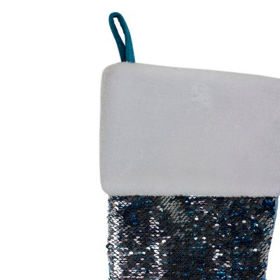  Northlight 22.75" Sky Blue And Silver Reversible Sequined Christmas Stocking With Faux Fur Cuff