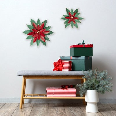  Northlight 14" Small Green And Red Metal Poinsettia Christmas Wall Hanging