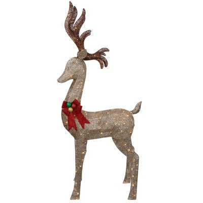  Northlight 74" LED Lighted Champagne Deer With Red Bow Outdoor Christmas Decoration
