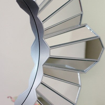  Northlight 25" Silver Matte Sunburst Wave Glass Round Wall Mirror