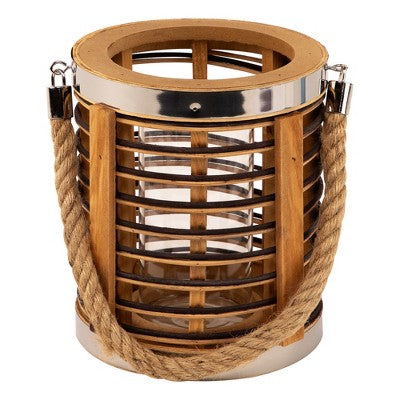  Northlight Rattan Glass Candle Lantern With Jute Handle - 7.5"