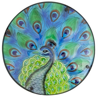  Northlight 19" Blue And Green Peacock Glass Patio Side Table