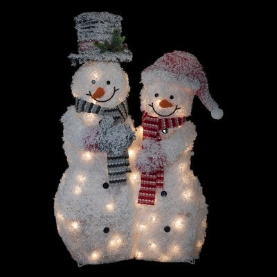  Northlight 39" Lighted Snowy Tinsel Snowman Couple Outdoor Christmas Decoration
