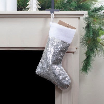  Northlight 19" White And Silver Sequin Christmas Stocking With White Faux Fur Cuff