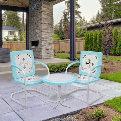  Northlight 22" Outdoor Retro Tulip Side Table, Blue And White