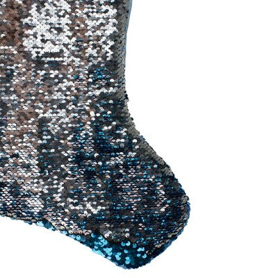  Northlight 22.75" Sky Blue And Silver Reversible Sequined Christmas Stocking With Faux Fur Cuff