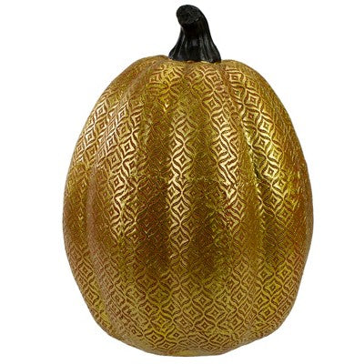  Northlight 9.75" Gold And Orange Greek Key Textured Autumn Pumpkin Tabletop Decoration
