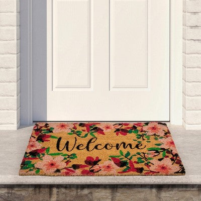  Northlight Natural Coir Blossoming Floral Outdoor Rectangular "Welcome" Doormat 18" X 30"