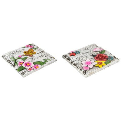  Northlight Set Of 2 Love Blooms And Welcome Friends Floral Outdoor Garden Stones 7"
