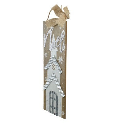  Northlight 12.5 White Church And Snowflakes With Metal Noel Wooden Christmas Wall Decoration